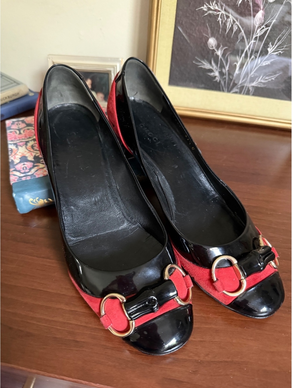 Gucci Red and Black Low Block Heel